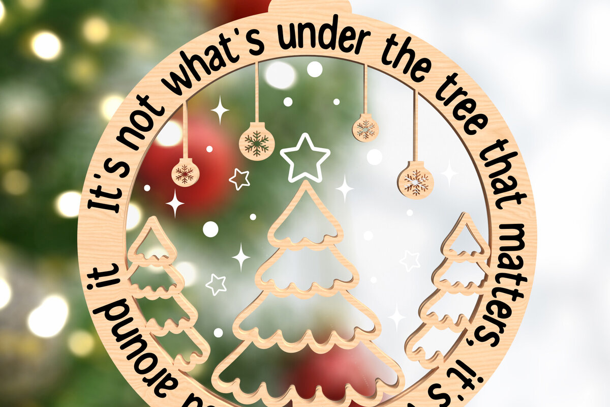 Σετ των 3 Intra απο ξύλο plywood 3mm-4mm πάχος - Οικογένεια συγκεντρώθηκε στολίδι Χριστουγεννιάτικου δέντρου Δίασταση 6x6 cm INTRAFABR-107375458