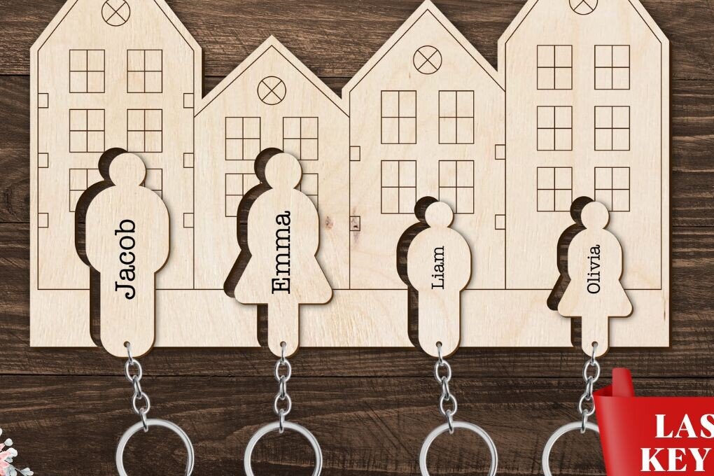 Σετ των 3 Intra απο ξύλο plywood 3mm-4mm πάχος -  με λέιζερ Family Holders Key Δίασταση 4x4 cm INTRAFABR-93317421