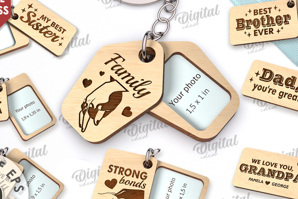 Σετ των 3 Intra απο ξύλο plywood 3mm-4mm πάχος - Πακέτο κοπής με λέιζερ οικογενειακών μπρελόκ Δίασταση 4x4 cm INTRAFABR-115223204