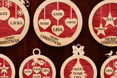 Σετ των 3 Intra απο ξύλο plywood 3mm-4mm πάχος - Οικογενειακό Χριστουγεννιάτικο στολίδι  Δίασταση 6x6 cm INTRAFABR-80643180