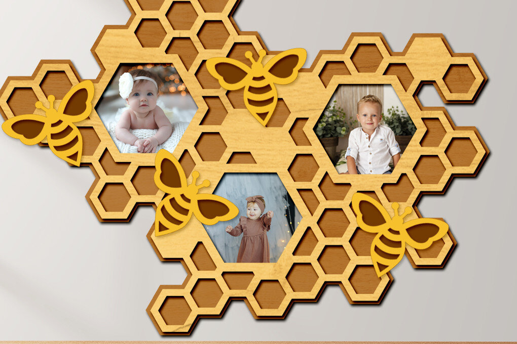 Σετ των 2 Intra απο ξύλο plywood 3mm-4mm πάχος - Οικογενειακή κορνίζα με Honeycomb  Δίασταση 19x15 cm INTRAFABR-72190322