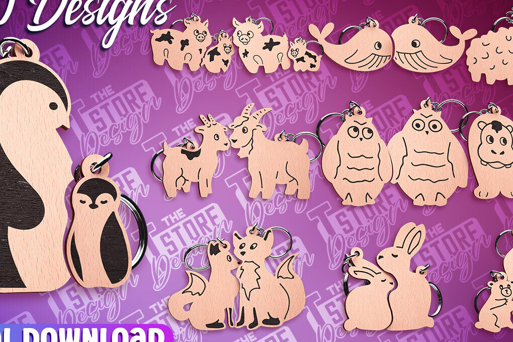 Σετ των 3 Intra απο ξύλο plywood 3mm-4mm πάχος - Μπρελόκ Family Puzzle | Αρχεία CNC Δίασταση 4x4 cm INTRAFABR-87306435