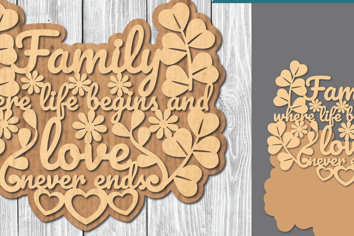 Σετ των 2 Intra απο ξύλο plywood 3mm-4mm πάχος - Οικογενειακά αποσπάσματα Σήμα κοπής λέιζερ  3 Δίασταση 20x20 cm INTRAFABR-106685987