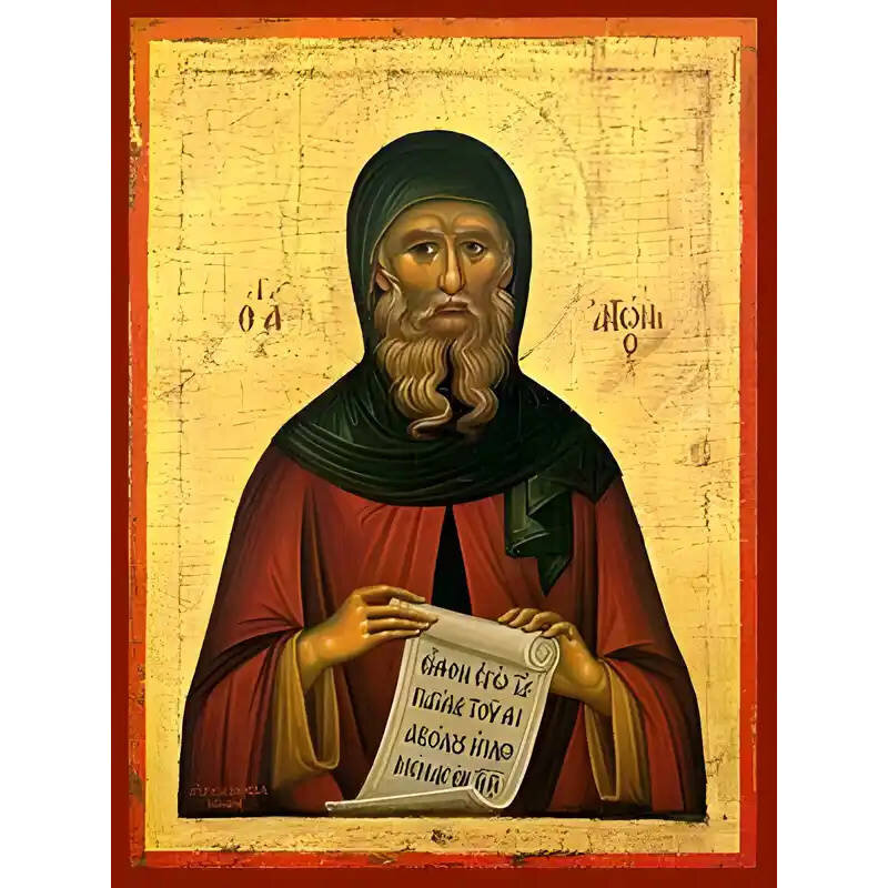 Εικόνα Ορθοδοξίας με περίγραμμα χρυσό σε ξύλο Φλαμουρίας  με  βάση Εικόνα ΑΓΙΟΣ ΑΝΤΩΝΙΟΣ Ο ΜΕΓΑΣ Χειροποίητη Ελληνορθόδοξη εικόνα του Ιησού Χριστού, Κρεμαστή πλάκα βυζαντινής τέχνης, χριστιανική τέχνη Διάσταση 40x30 cm (10,2x7,9 ίντσες)  INTRAEK-144775786