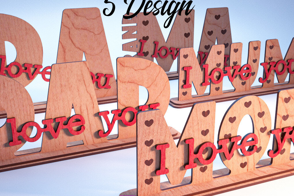 Σετ των 2 Intra απο ξύλο plywood 3mm-4mm πάχος - Family Stand Laser Cut  |Family Stand Δίασταση 30x20 cm INTRAFABR-62979710