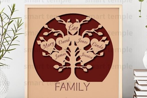 Σετ των 2 Intra απο ξύλο plywood 3mm-4mm πάχος - Family Tree Layered, Family Tree Cricut Δίασταση 30x20 cm INTRAFABR-81178200