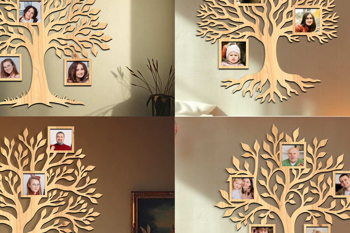Σετ των 2 Intra απο ξύλο plywood 3mm-4mm πάχος - Πακέτο κοπής με λέιζερ με κορνίζα οικογενειακού δέντρου Δίασταση 20x25 cm INTRAFABR-119706094
