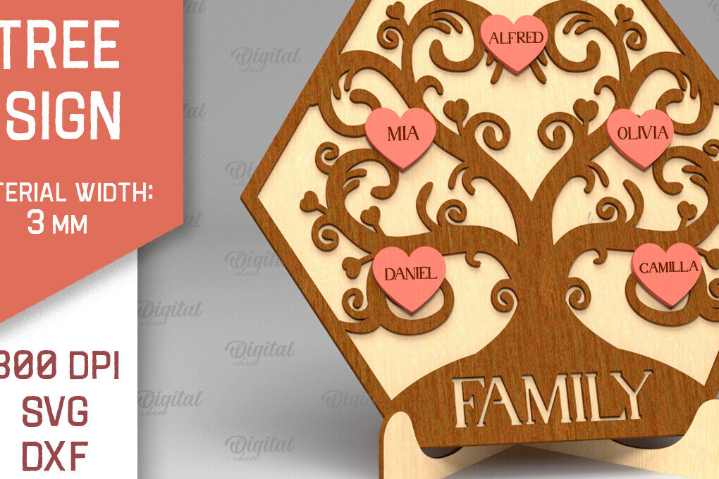 Intra απο ξύλο plywood 3mm-4mm πάχος - Σημάδι οικογενειακού δέντρου. 3D Laser Cut  Δίασταση 30x20 cm INTRAFABR-91119532