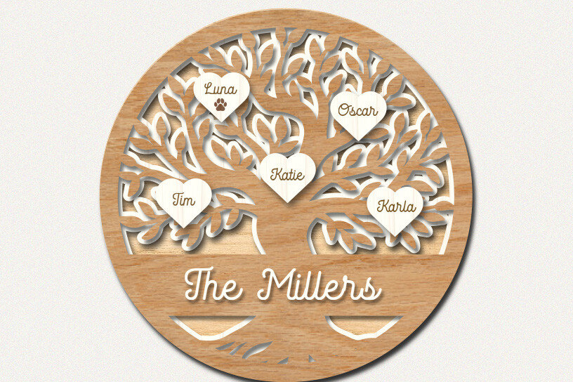 Σετ των 2 Intra απο ξύλο plywood 3mm-4mm πάχος - Family Tree , Family Reunion  Lase Δίασταση 20x20 cm INTRAFABR-61215282