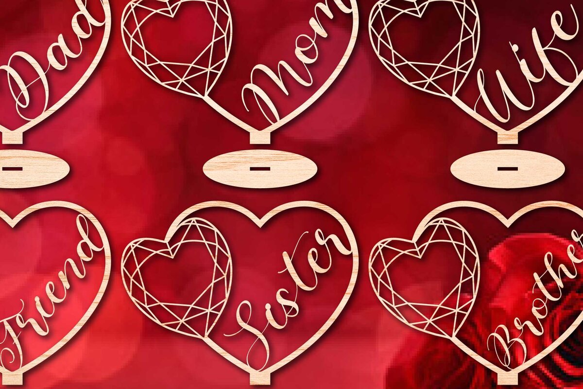 Σετ των 2 Intra απο ξύλο plywood 3mm-4mm πάχος - Πακέτο  Family Decorations Valentine Δίασταση 25x25 cm INTRAFABR-58103594