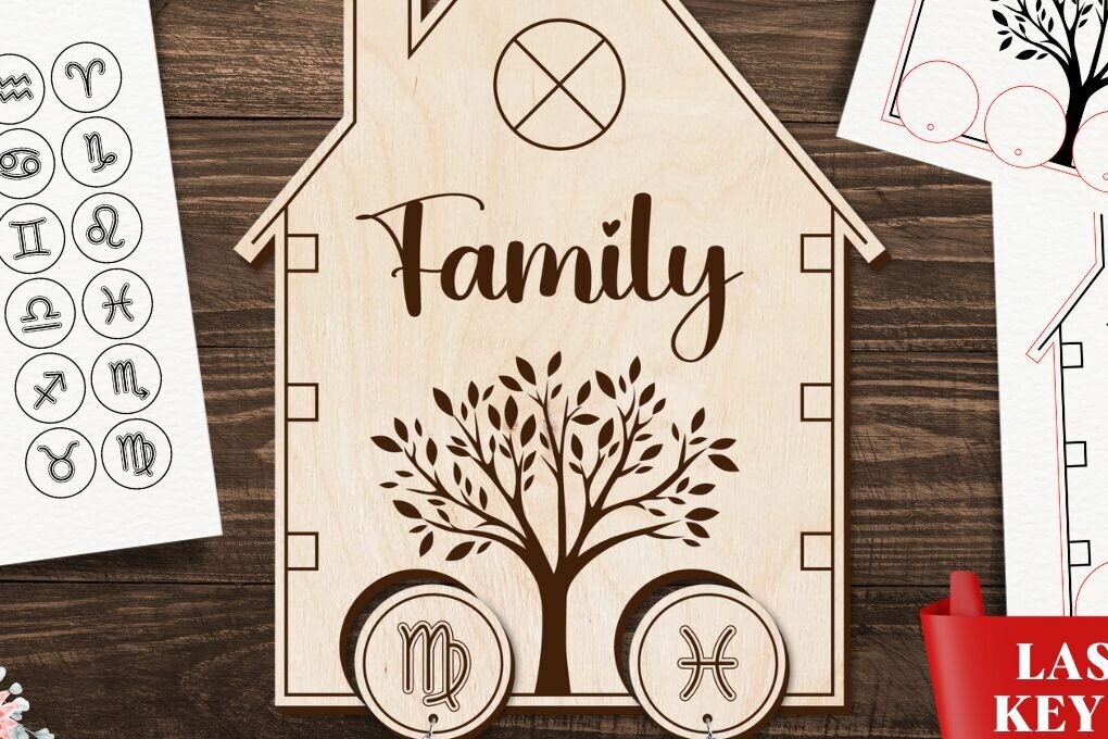 Σετ των 3 Intra απο ξύλο plywood 3mm-4mm πάχος - Οικογενειακά Zodiac Key Holders Cut Laser Δίασταση 4x4 cm INTRAFABR-93320023