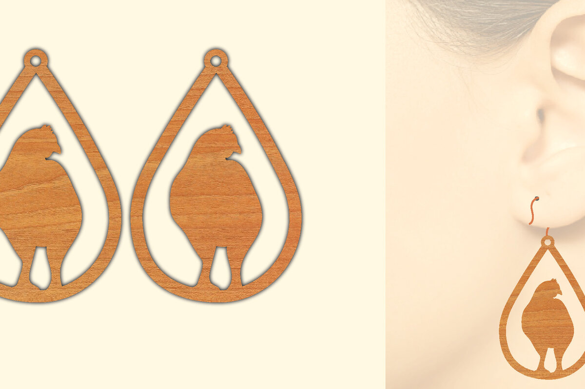 Σετ των 3 Intra απο ξύλο plywood 3mm-4mm πάχος - Ξύλινα σκουλαρίκια Farm Animal Chicken  Δίασταση 3x3 cm INTRAFABR-70640623