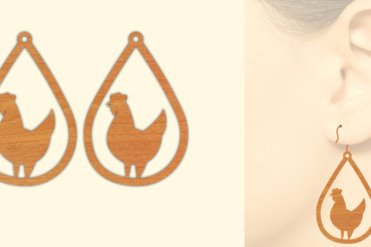 Σετ των 3 Intra απο ξύλο plywood 3mm-4mm πάχος - Ξύλινα σκουλαρίκια Farm Animal Roster  Δίασταση 3x3 cm INTRAFABR-70641579