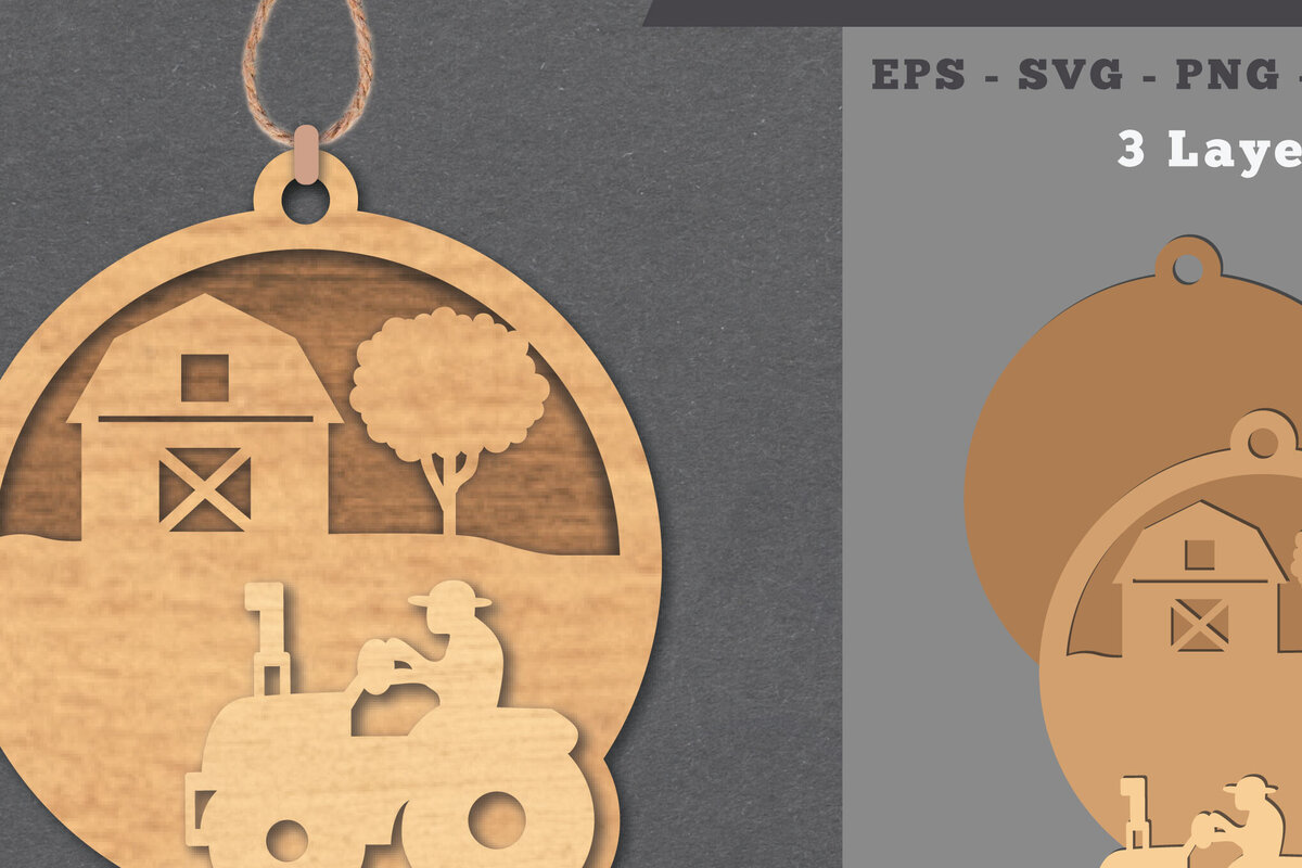 Σετ των 3 Intra απο ξύλο plywood 3mm-4mm πάχος - Στολίδι κοπής με λέιζερ Farm House  Δίασταση 6x6 cm INTRAFABR-112011560