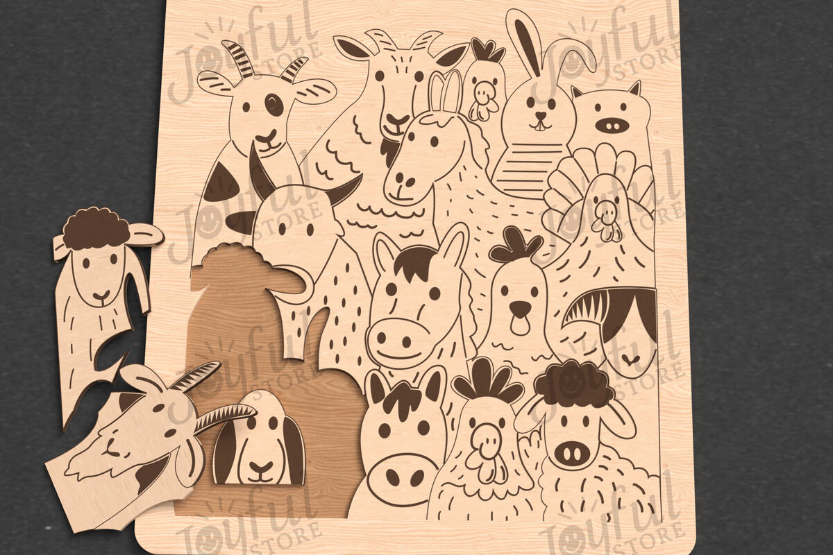 Intra απο ξύλο plywood 3mm-4mm πάχος - Farm Puzzle  | Ξύλινο παιχνίδι ζώων Δίασταση 30x20 cm INTRAFABR-122886032