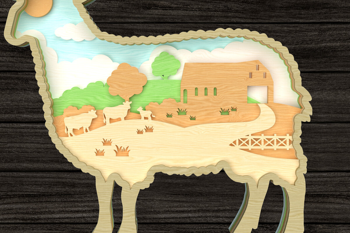 Intra απο ξύλο plywood 3mm-4mm πάχος - Farm Scene Sheep Layered  Δίασταση 30x20 cm INTRAFABR-113692001