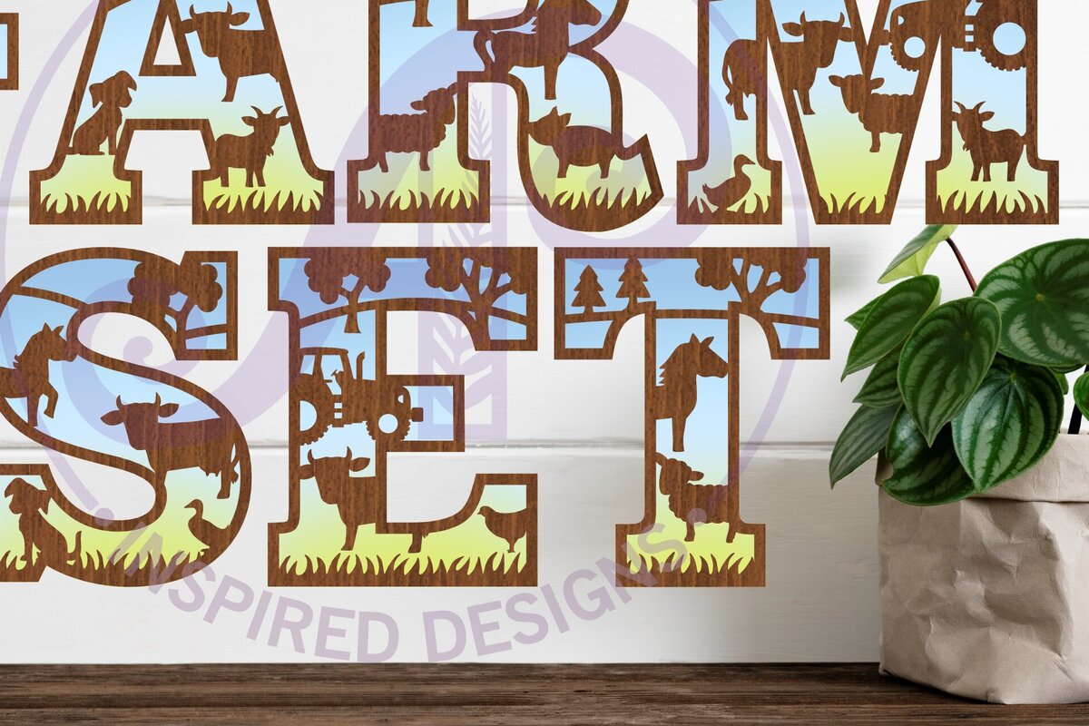 Σετ των 2 Intra απο ξύλο plywood 3mm-4mm πάχος - Σετ αλφαβήτου με θέμα το αγρόκτημα. 2 Επίπεδο 59 Δίασταση 30x20 cm INTRAFABR-92509389