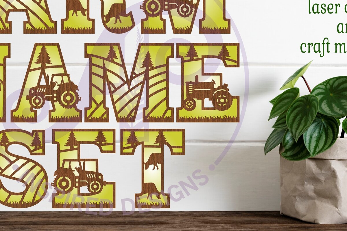 Intra απο ξύλο plywood 3mm-4mm πάχος - Σετ αλφαβήτου θέματος Farm Tractor. 2 στρώμα Δίασταση 30x20 cm INTRAFABR-99904554