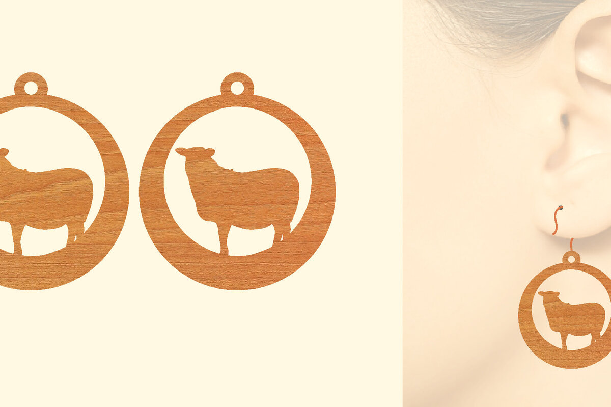 Σετ των 3 Intra απο ξύλο plywood 3mm-4mm πάχος - Ξύλινα σκουλαρίκια Farmhouse Animal Wood Cut Laser Δίασταση 3x3 cm INTRAFABR-70641042