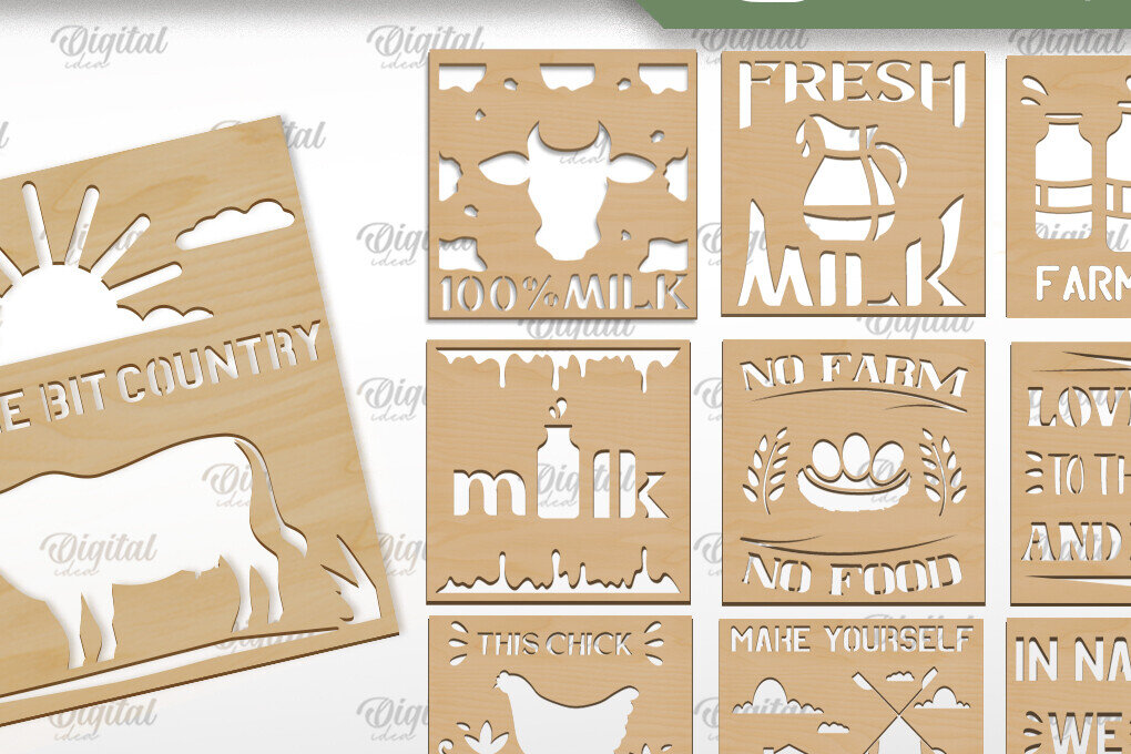 Intra απο ξύλο plywood 3mm-4mm πάχος - Δέσμη κοπής Laser Coasters Farmhouse Δίασταση 30x20 cm INTRAFABR-93249237