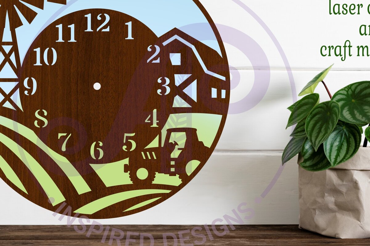 Intra απο ξύλο plywood 3mm-4mm πάχος -  κοπής με λέιζερ ρολόι τοίχου Farming Fields Δίασταση 30x20 cm INTRAFABR-125004646