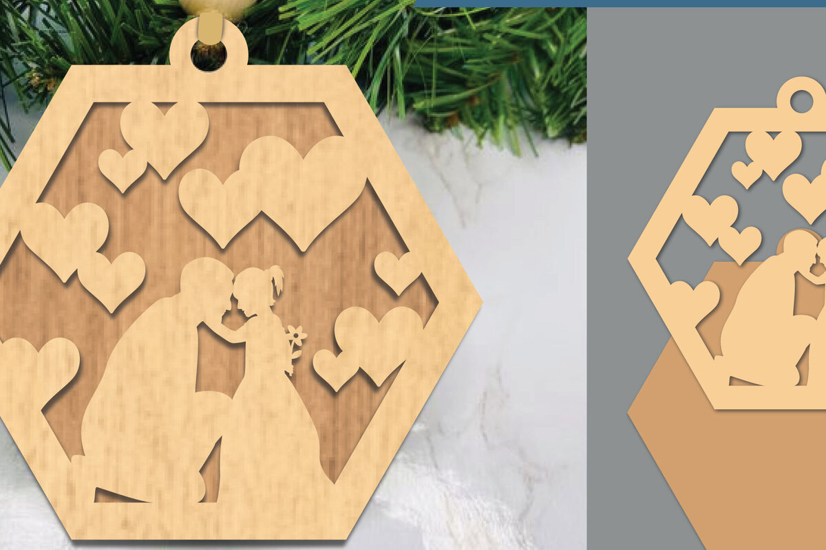 Σετ των 3 Intra απο ξύλο plywood 3mm-4mm πάχος - Στολίδι κομμένο με λέιζερ πατέρα και κόρης Δίασταση 6x6 cm INTRAFABR-105469305