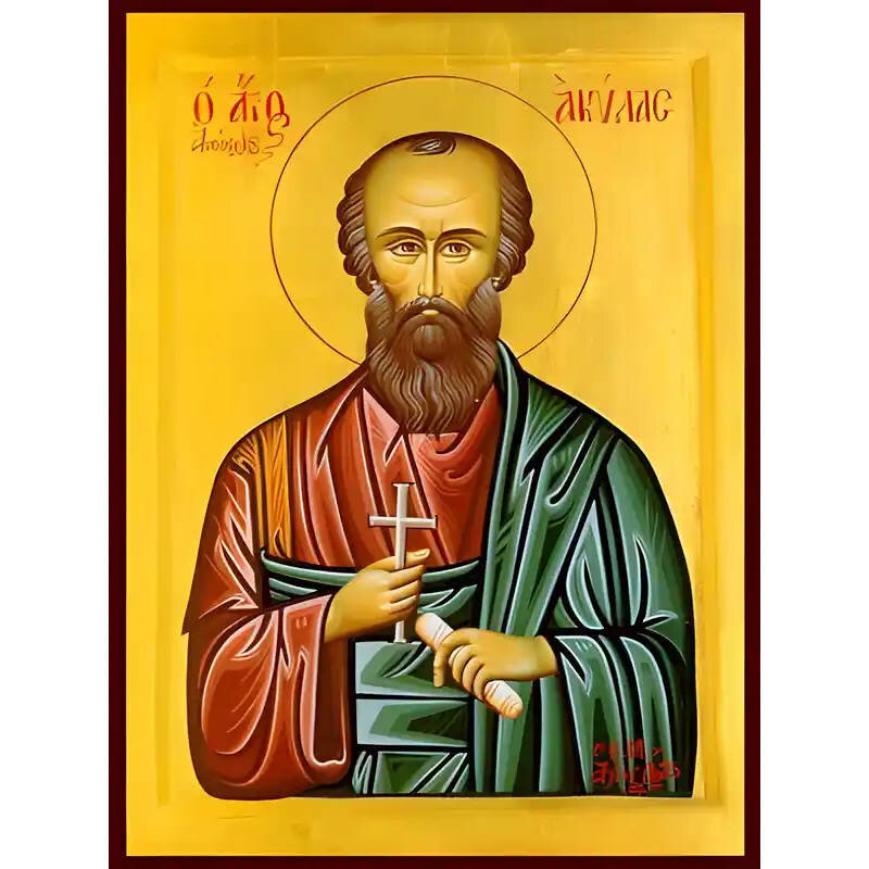Εικόνα Ορθοδοξίας με περίγραμμα χρυσό σε ξύλο Φλαμουρίας  με  βάση Εικόνα ΑΓΙΟΣ ΑΠΟΣΤΟΛΟΣ ΑΚΥΛΑΣ Χειροποίητη Ελληνορθόδοξη εικόνα του Ιησού Χριστού, Κρεμαστή πλάκα βυζαντινής τέχνης, χριστιανική τέχνη Διάσταση 40x30 cm (10,2x7,9 ίντσες)  INTRAEK-144775786