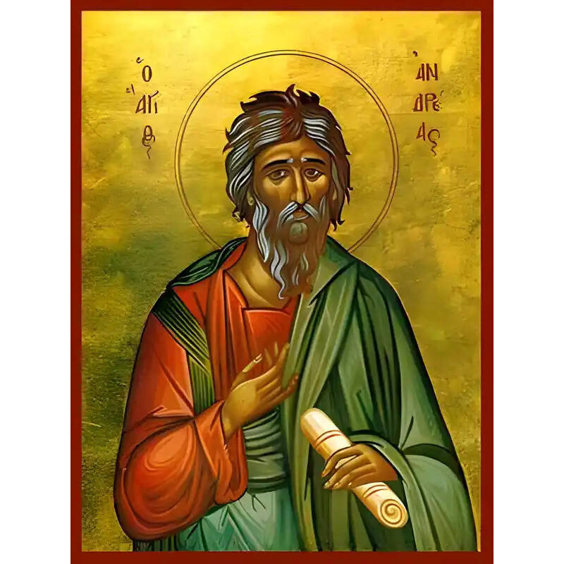 Εικόνα Ορθοδοξίας με περίγραμμα χρυσό σε ξύλο Φλαμουρίας  με  βάση Εικόνα ΑΓΙΟΣ ΑΠΟΣΤΟΛΟΣ ΑΝΔΡΕΑΣ, Ο ΠΡΩΤΟΚΛΗΤΟΣ Χειροποίητη Ελληνορθόδοξη εικόνα του Ιησού Χριστού, Κρεμαστή πλάκα βυζαντινής τέχνης, χριστιανική τέχνη Διάσταση 40x30 cm (10,2x7,9 ίντσες)  I