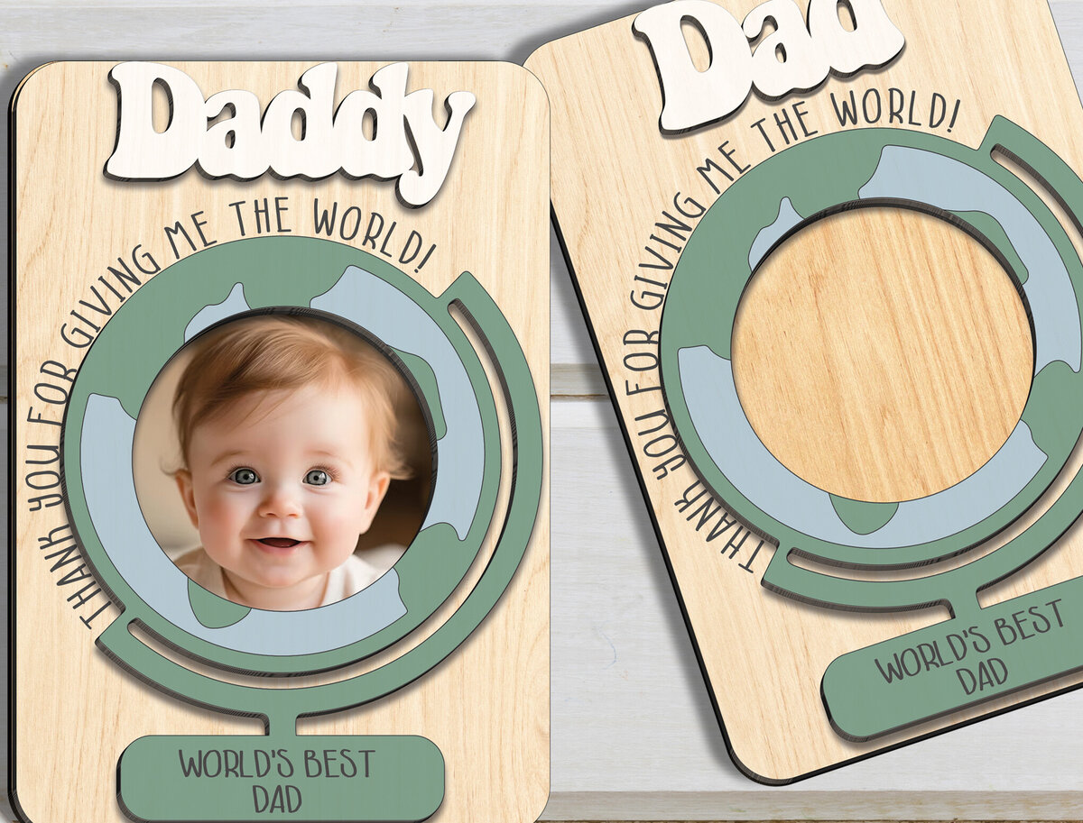 Σετ των 2 Intra απο ξύλο plywood 3mm-4mm πάχος - Κορνίζα φωτογραφιών με μαγνήτη ψυγείου για τη γιορτή του πατέρα Δίασταση 20x25 cm INTRAFABR-95569183