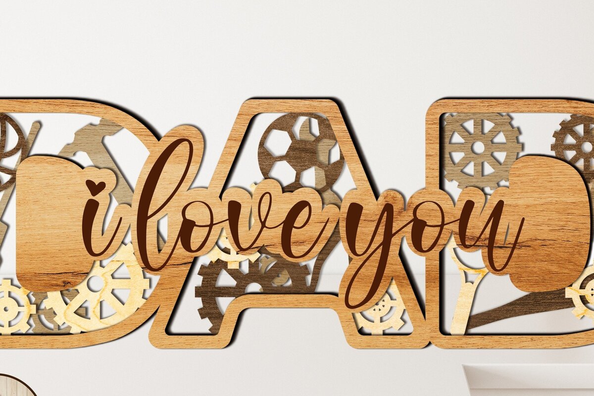 Σετ των 2 Intra απο ξύλο plywood 3mm-4mm πάχος -  κοπής με λέιζερ για το δώρο του πατέρα Δίασταση 14x5 cm INTRAFABR-31157551