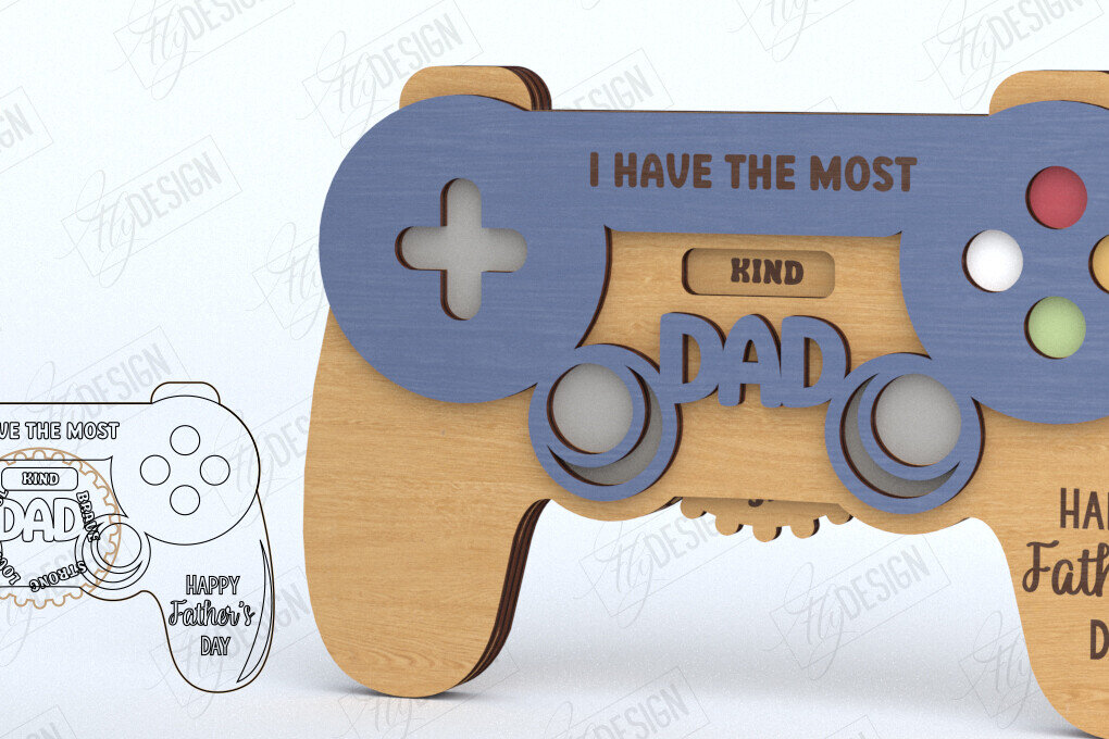 Σετ των 2 Intra απο ξύλο plywood 3mm-4mm πάχος - Ευχετήρια κάρτα για την Ημέρα του Πατέρα | Gamer | CNC Δίασταση 10x15 cm INTRAFABR-119662599