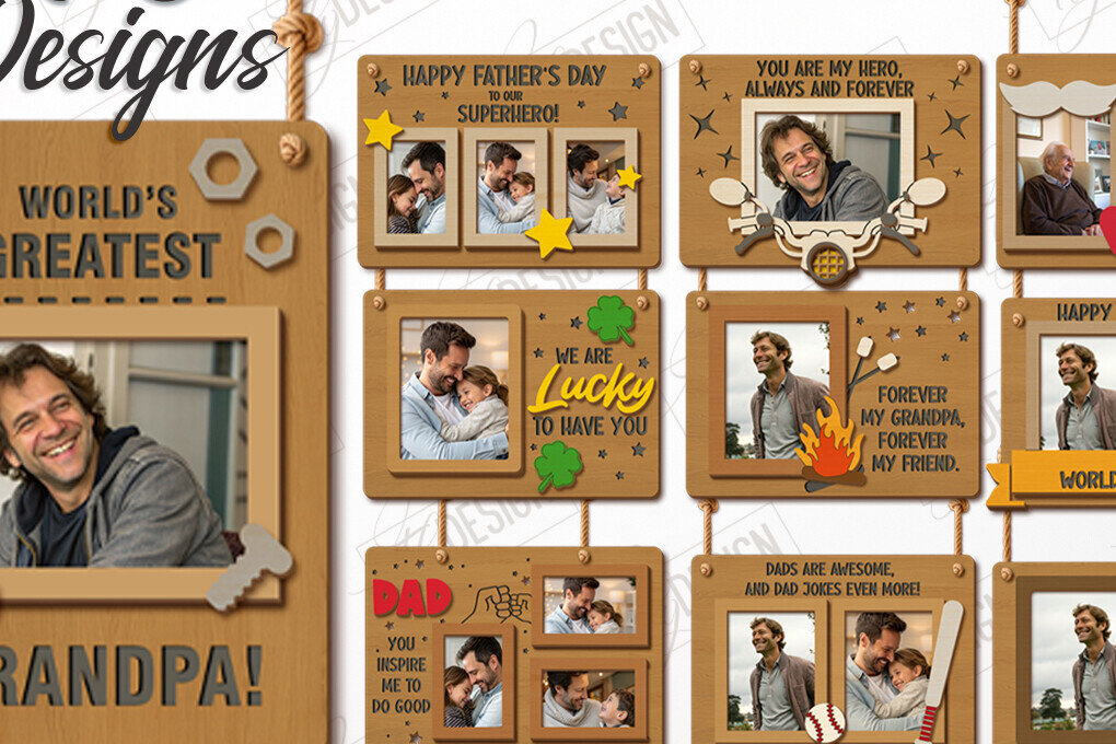 Σετ των 2 Intra απο ξύλο plywood 3mm-4mm πάχος - Πακέτο κρεμαστών κορνίζων για τη γιορτή του πατέρα | CNC Δίασταση 20x25 cm INTRAFABR-119252005