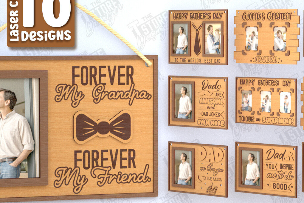 Σετ των 2 Intra απο ξύλο plywood 3mm-4mm πάχος - Πακέτο κρεμαστών κορνίζων για τη γιορτή του πατέρα | CNC Δίασταση 20x25 cm INTRAFABR-119120192