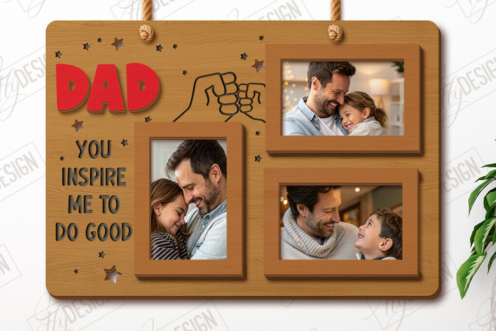 Σετ των 2 Intra απο ξύλο plywood 3mm-4mm πάχος - Κρεμαστές κορνίζες για τη γιορτή του πατέρα | Ιδέα δώρου Δίασταση 20x25 cm INTRAFABR-119251816