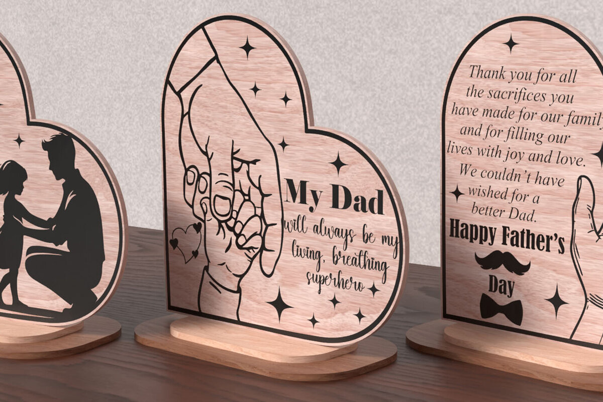 Σετ των 2 Intra απο ξύλο plywood 3mm-4mm πάχος - Πλακέτα καρδιάς για την Ημέρα του Πατέρα  – Super DaD Δίασταση 20x20 cm INTRAFABR-121573071