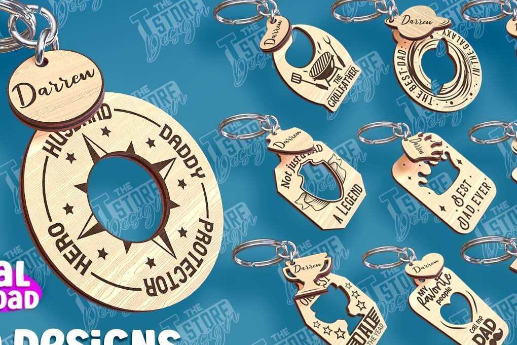 Σετ των 3 Intra απο ξύλο plywood 3mm-4mm πάχος - Πακέτο κοπής λέιζερ μπρελόκ για την ημέρα του πατέρα Δίασταση 4x4 cm INTRAFABR-95585391