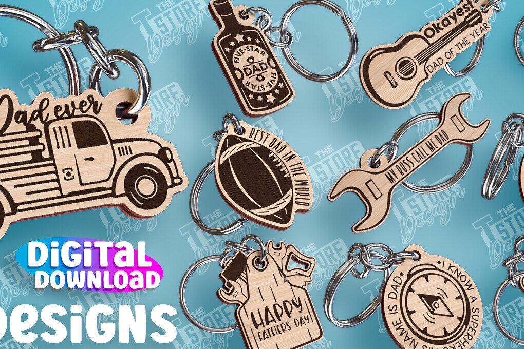 Σετ των 3 Intra απο ξύλο plywood 3mm-4mm πάχος - Σχέδιο κοπής με λέιζερ μπρελόκ για την ημέρα του πατέρα Δίασταση 4x4 cm INTRAFABR-94326836