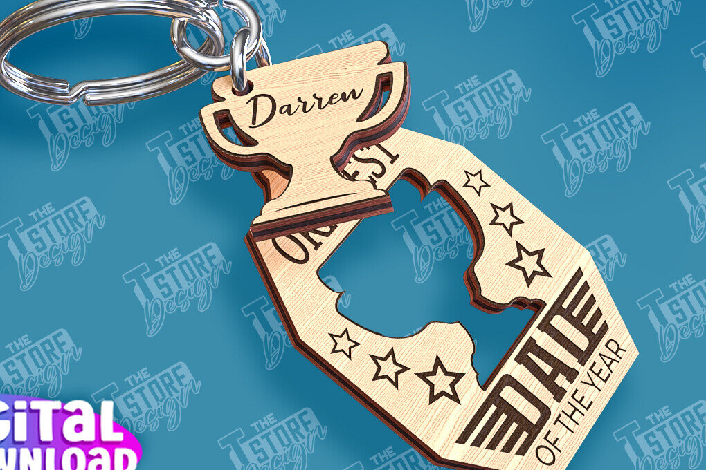 Σετ των 3 Intra απο ξύλο plywood 3mm-4mm πάχος - Σχέδιο κοπής με λέιζερ μπρελόκ για την ημέρα του πατέρα Δίασταση 4x4 cm INTRAFABR-95585320