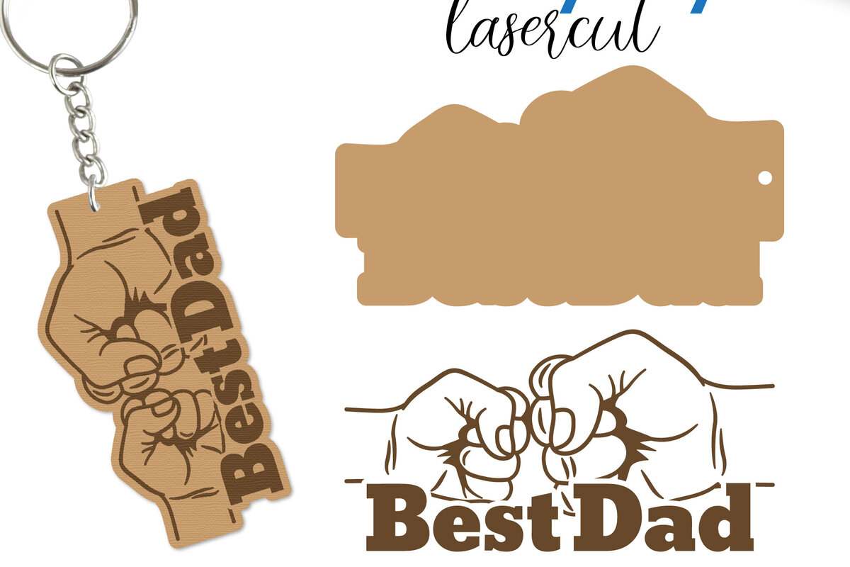 Σετ των 3 Intra απο ξύλο plywood 3mm-4mm πάχος - Μπρελόκ με λέιζερ για την ημέρα του πατέρα Δίασταση 4x4 cm INTRAFABR-123521914