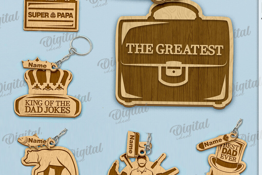 Σετ των 3 Intra απο ξύλο plywood 3mm-4mm πάχος - Πακέτο κοπής με λέιζερ μπρελόκ για την ημέρα του πατέρα Δίασταση 4x4 cm INTRAFABR-119315880