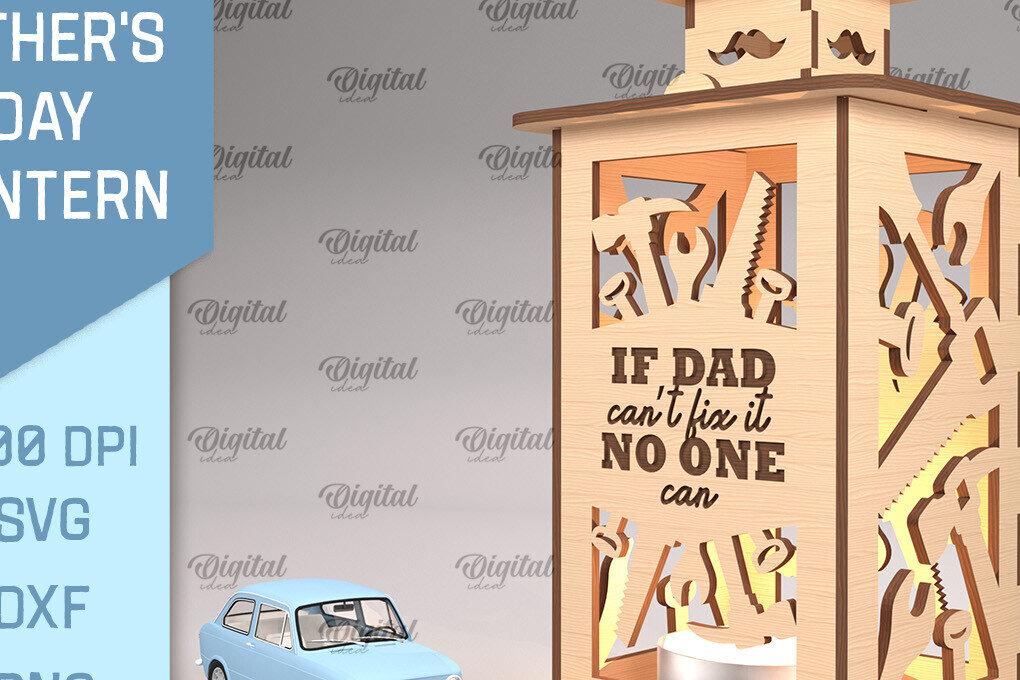 Σετ των 2 Intra απο ξύλο plywood 3mm-4mm πάχος - Φανάρι για την Ημέρα του Πατέρα  Cut Laser Δίασταση 30x20 cm INTRAFABR-93639428