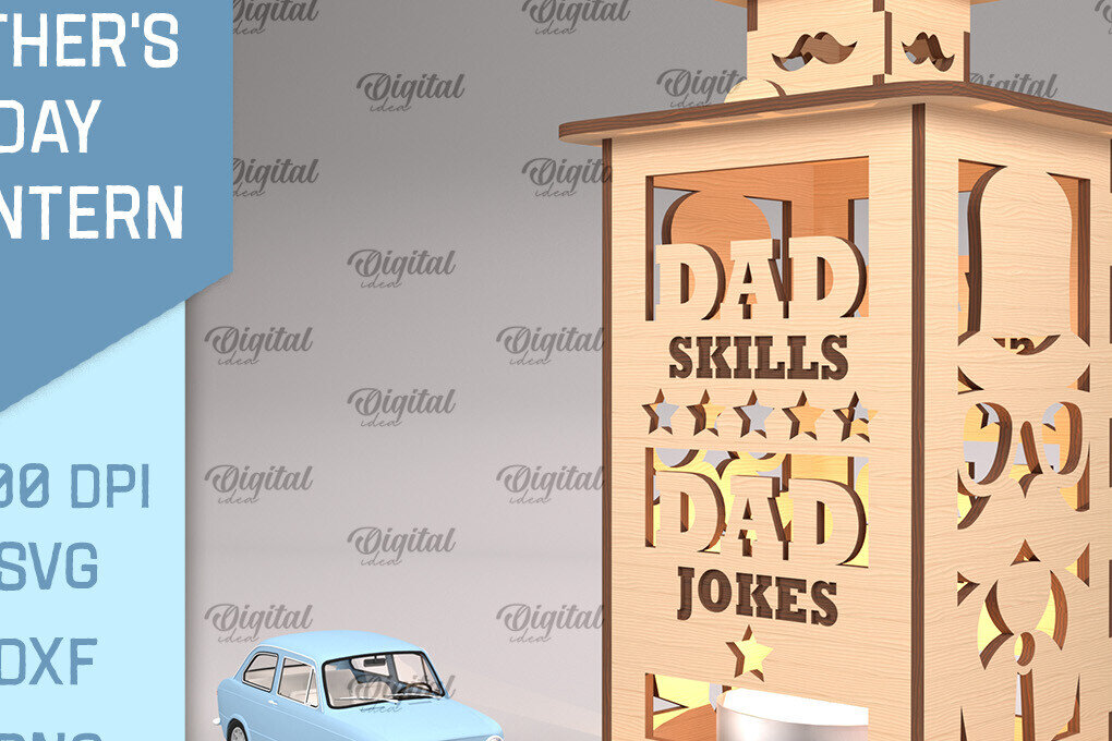 Σετ των 2 Intra απο ξύλο plywood 3mm-4mm πάχος - Φανάρι για την Ημέρα του Πατέρα  Cut Laser Δίασταση 30x20 cm INTRAFABR-93640039