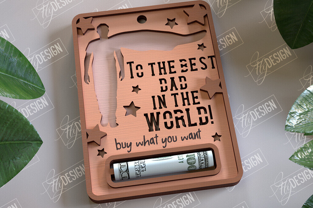 Σετ των 2 Intra απο ξύλο plywood 3mm-4mm πάχος - Χρηματική κάρτα για τη γιορτή του πατέρα | Ευχετήριες κάρτες Δίασταση 10x15 cm INTRAFABR-97153359