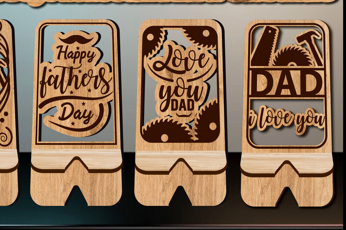 Σετ των 2 Intra απο ξύλο plywood 3mm-4mm πάχος - Πακέτο κοπής λέιζερ με βάση τηλεφώνου για τη γιορτή του πατέρα Δίασταση 20x20 cm INTRAFABR-71528548