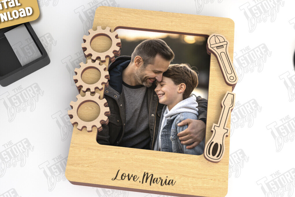 Σετ των 2 Intra απο ξύλο plywood 3mm-4mm πάχος - Μαγνήτης Φωτογραφίας για την Ημέρα του Πατέρα | Ιδέα δώρου Δίασταση 20x20 cm INTRAFABR-118890809