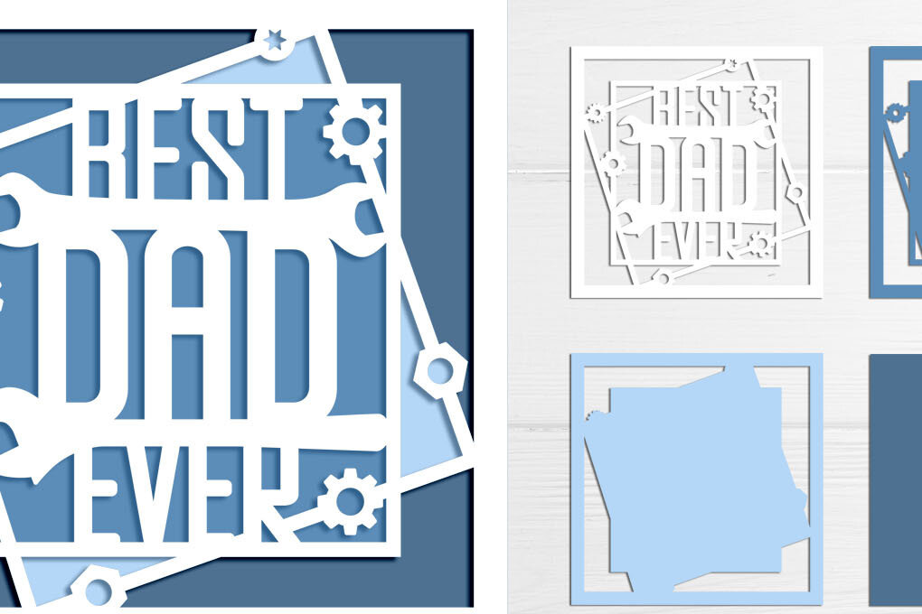 Σετ των 3 Intra απο ξύλο plywood 3mm-4mm πάχος - Fathers Day Shadow Box, 3d Papercut Δίασταση 8x8 cm INTRAFABR-69951054