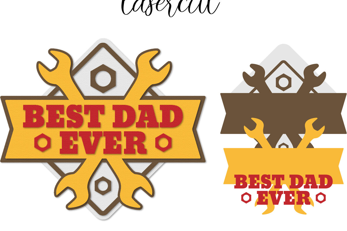 Σετ των 2 Intra απο ξύλο plywood 3mm-4mm πάχος - Σημάδι λέιζερ για την ημέρα του πατέρα Δίασταση 30x20 cm INTRAFABR-122550207