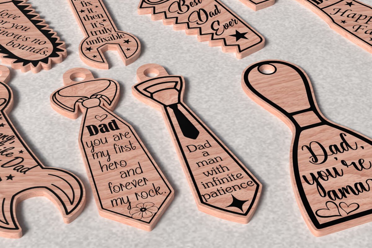 Σετ των 3 Intra απο ξύλο plywood 3mm-4mm πάχος - Keychain  για την Ημέρα του Πατέρα Δίασταση 4x4 cm INTRAFABR-121573223