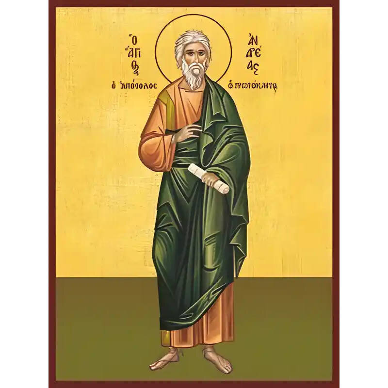 Εικόνα Ορθοδοξίας με περίγραμμα χρυσό σε ξύλο Φλαμουρίας  με  βάση Εικόνα ΑΓΙΟΣ ΑΠΟΣΤΟΛΟΣ ΑΝΔΡΕΑΣ, Ο ΠΡΩΤΟΚΛΗΤΟΣ, ΟΛΟΣΩΜΟΣ Χειροποίητη Ελληνορθόδοξη εικόνα του Ιησού Χριστού, Κρεμαστή πλάκα βυζαντινής τέχνης, χριστιανική τέχνη Διάσταση 40x30 cm (10,2x7,9