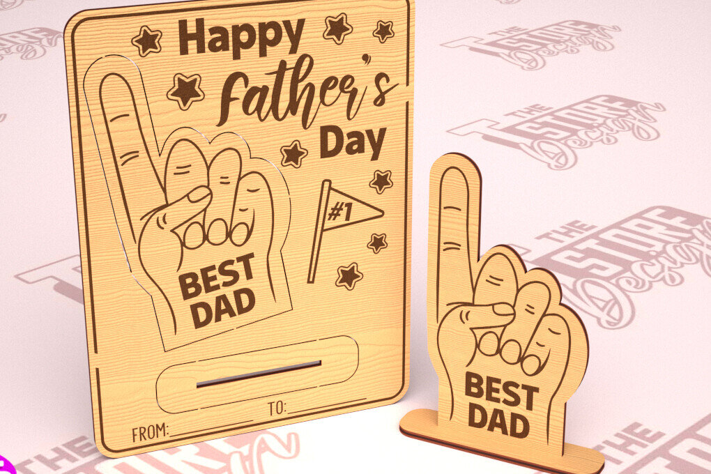 Σετ των 2 Intra απο ξύλο plywood 3mm-4mm πάχος - Ξύλινη κάρτα για τη γιορτή του πατέρα | Ευχετήρια κάρτα Δίασταση 10x15 cm INTRAFABR-97722483